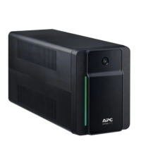 Zasilacz awaryjny UPS APC BVX1600LI-GR w czarnej obudowie z widocznym przyciskiem zasilania, pionowym wskaźnikiem stanu oraz logo marki na froncie.