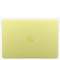 Apple MacBook Neo 13 cali w kolorze cytrusowożółtym, widok na zamkniętą obudowę z charakterystycznym logo Apple umieszczonym centralnie na górnej pokrywie.