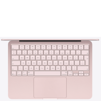 Apple MacBook Neo 13 cali w kolorze subtelny róż, widok z góry na otwartą obudowę z podświetlaną klawiaturą typu wyspowego oraz zintegrowanym gładzikiem.