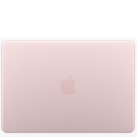 Apple MacBook Neo 13 cali w kolorze subtelny róż, widok z góry na zamkniętą aluminiową obudowę z centralnie umieszczonym logo Apple w tym samym odcieniu.