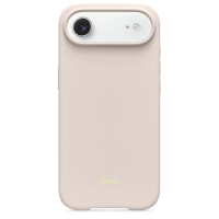 Boksytowe beżowe etui Beats z technologią MagSafe do iPhone 17 Air, ukazujące tylny panel z charakterystycznym wycięciem na wyspę aparatów i logo Beats.
