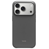 Szafirowo-szare etui Beats z MagSafe do iPhone 17 Pro, widok na tylny panel z charakterystyczną wyspą aparatów i subtelnym logo marki u dołu obudowy.