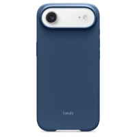 Granatowe etui Beats z MagSafe do iPhone Air, widok na tył urządzenia z charakterystyczną białą wyspą aparatów i subtelnym logo Beats na dole obudowy.