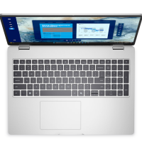 Srebrny notebook Dell Pro 16 PC16250 z otwartą klapą, widoczną klawiaturą z blokiem numerycznym oraz ekranem wyświetlającym artykuł o zarządzaniu czasem.