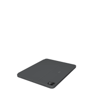 Czarne etui z klawiaturą Logitech Combo Touch do iPad Pro 13 M4, widok na zamkniętą obudowę z wycięciem na wyspę aparatów i logo marki na tylnej ściance.