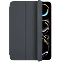 Czarne etui Apple Smart Folio do iPada Pro 11 M4/M5 w widoku z przodu, z częściowo odsłoniętym ekranem tabletu prezentującym abstrakcyjną kolorową grafikę.
