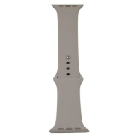 Jasnoszary silikonowy pasek Apple do zegarka Apple Watch w rozmiarze 44 mm, ukazujący gładką powierzchnię z otworami do regulacji zapięcia i metalowym pinem.