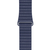 Granatowy pasek Apple z karbowanej skóry do zegarka Apple Watch 41mm w rozmiarze L, prezentujący charakterystyczną fakturę materiału oraz metalowe zapięcie.