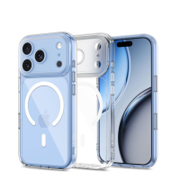 Przeźroczyste etui Tech-Protect Magpeak CC z magnetycznym pierścieniem MagSafe do iPhone 18/17 Pro Max, ukazujące wyspę aparatów oraz profil urządzenia.