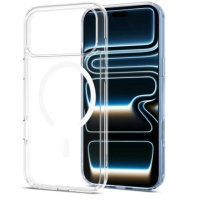 Przezroczyste etui Tech-Protect Flexair Hybrid MagSafe do iPhone 18/17 Pro Max z widocznym okręgiem magnetycznym obok smartfona