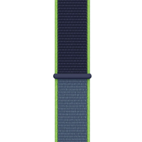 Dwukolorowa opaska sportowa Apple do zegarka Apple Watch 41 mm z neonowo-limonkowymi krawędziami, granatowym górnym segmentem i szarym dolnym z łącznikiem.