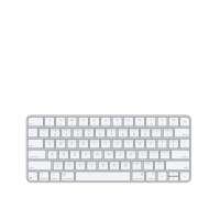 Bezprzewodowa klawiatura Apple Magic Keyboard w kolorze białym z układem klawiszy funkcyjnych, widok z góry na pełny układ QWERTY z klawiszem Touch ID.