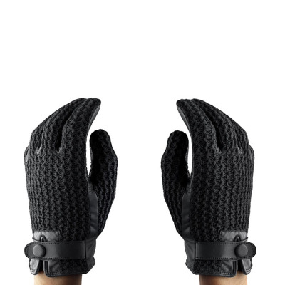 Skórzane rękawiczki Mujjo Leather Crochet Touchscreen Gloves 7 - czarne 