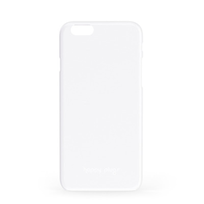 Białe etui Happy Plugs Ultra Thin do iPhone 6/6s z wycięciem na aparat, prezentujące minimalistyczny design z subtelnym logo marki w dolnej części obudowy.