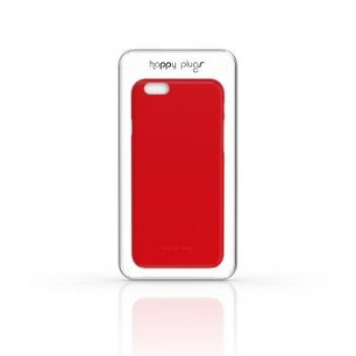 Czerwone etui Happy Plugs Ultra Thin do iPhone 6/6s w przezroczystym opakowaniu z logo marki, widoczne od strony plecków z wycięciem na aparat.