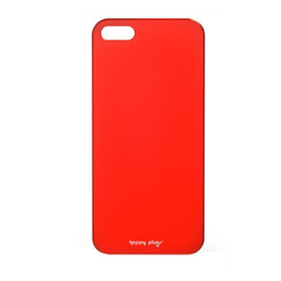 Czerwone etui Happy Plugs Ultra Thin do iPhone 6/6s w przezroczystym opakowaniu z logo marki, widoczne od strony plecków z wycięciem na aparat.