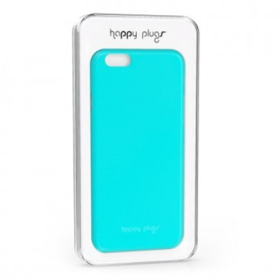 Niebieskie etui Happy Plugs Ultra Thin do iPhone 6/6s w przezroczystym opakowaniu z logo marki, widoczny otwór na aparat oraz logo na dolnej krawędzi.
