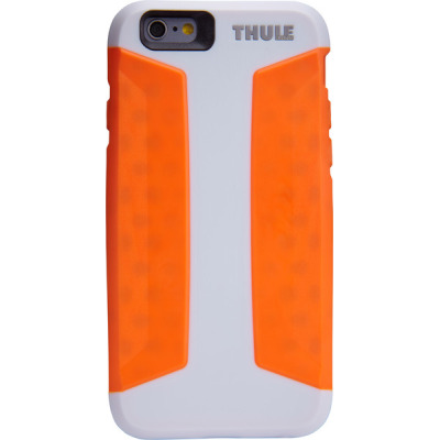 Biało-pomarańczowe etui Thule Atmos X3 do iPhone 6/6s z widocznym logotypem marki oraz wycięciem na aparat fotograficzny i lampę błyskową na tylnym panelu.