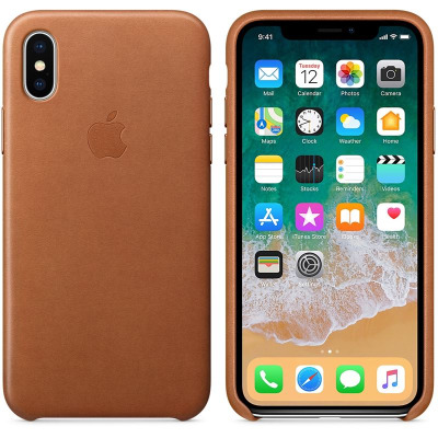 Apple Leather Case - Skórzane etui iPhone X (naturalny brąz)
