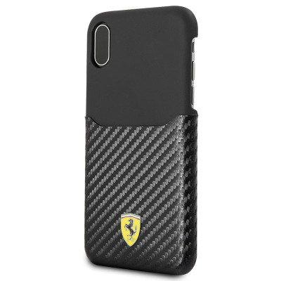 Ferrari Carbon Hard Case - Etui iPhone X z kieszenią na kartę (czarny)