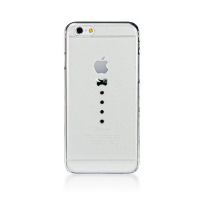 Przezroczyste etui Bling My Thing do iPhone 6/6S Plus z ozdobnym czarnym wzorem w kształcie muszki i czterech kryształków umieszczonych pod logo Apple.