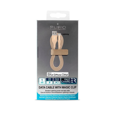 PURO Braided Cable - Kabel MFi z Lightning + klips + Aluminum Connector 1m (Gold)
