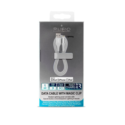PURO Braided Cable - Kabel MFi z Lightning + klips + Aluminum Connector 1m (Silver)