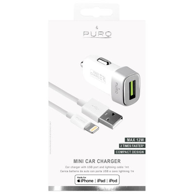 Ładowarka samochodowa PURO Mini Car Fast Charger + kabel - biała