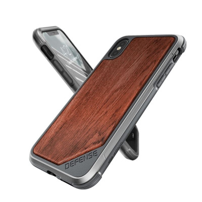 X-Doria Defense Lux Wood - Etui aluminiowe iPhone X z prawdziwym drewnem (Rosewood)