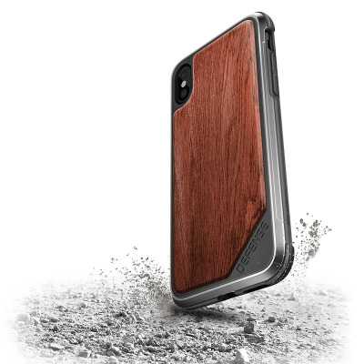 X-Doria Defense Lux Wood - Etui aluminiowe iPhone X z prawdziwym drewnem (Rosewood)