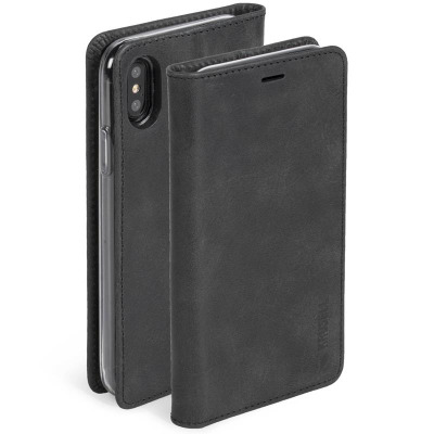 Krusell Sunne 4 Card FolioWallet - Skórzane etui iPhone X z kieszeniami na karty + stand up (Black)