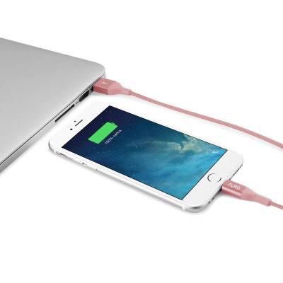PURO Braided Cable - Kabel MFi z Lightning + klips + Aluminum Connector 1m (Rose Gold)