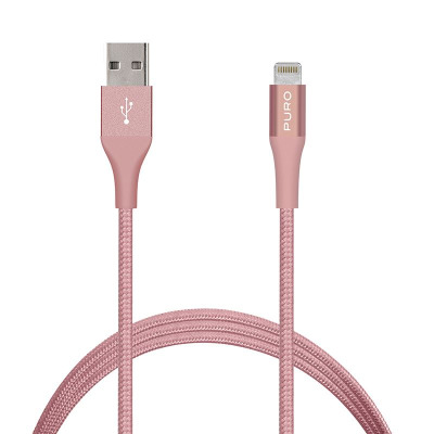 PURO Braided Cable - Kabel MFi z Lightning + klips + Aluminum Connector 1m (Rose Gold)