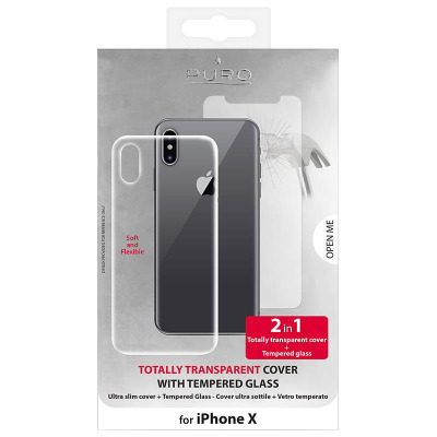 PURO 0.3 Nude - Etui iPhone X (przezroczysty) + Szkło ochronne hartowane na ekran iPhone X