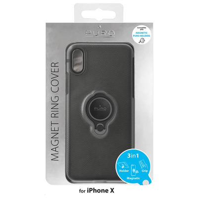 Etui do iPhone X PURO Magnet Ring Cover - czarne 