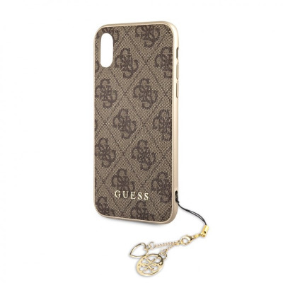 Etui do iPhone Xr z zawieszką Guess 4G Charms Collection - brązowe 