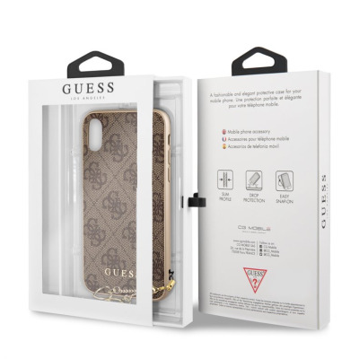 Etui do iPhone Xr z zawieszką Guess 4G Charms Collection - brązowe 
