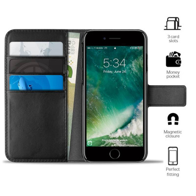 Etui do iPhone 6/6s/7/8/SE 2020 z kieszeniami na karty PURO Booklet Wallet Case - czarny