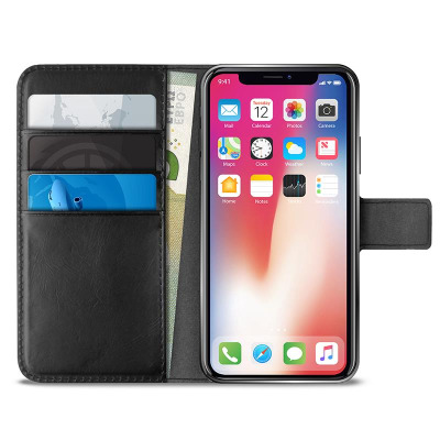 Etui iPhone Xs/X z kieszeniami na karty PURO Booklet Wallet Case -  czarne