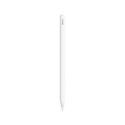 Biały rysik Apple Pencil drugiej generacji do iPada, ukazany w pionowym ujęciu z widocznym logo Apple oraz napisem Pencil na górnej części obudowy.