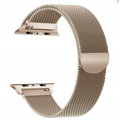 Złota bransoleta typu mediolańskiego TECH-PROTECT do Apple Watch 38/40/41/42 mm z magnetycznym zapięciem, widoczna w pełnym profilu na białym tle.