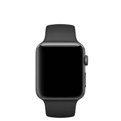 Czarna silikonowa opaska Tech-Protect do Apple Watch, widoczna na zegarku z boku z wyraźnym przyciskiem funkcyjnym i pokrętłem Digital Crown na kopercie.