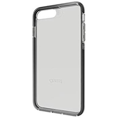 Przezroczyste etui ochronne Gear4 Bank do iPhone 7 Plus oraz 8 Plus z widocznym logo marki na pleckach, ujęte w perspektywie izometrycznej na profilu.