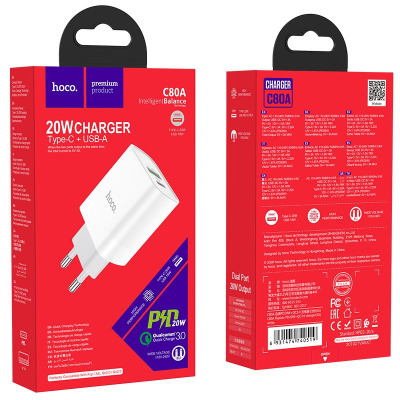 Ładowarka Hoco C80A PD20W/QC3.0 - biała