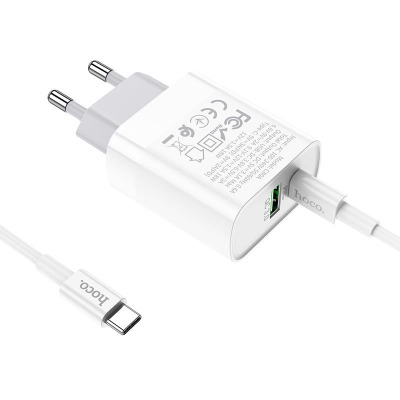 Ładowarka sieciowa HOCO C80A PD20W/QC3.0 + TYPE-C - biała