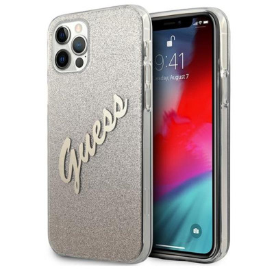  Etui do iPhone 12/12 Pro Guess Glitter Gradient Script - złote 