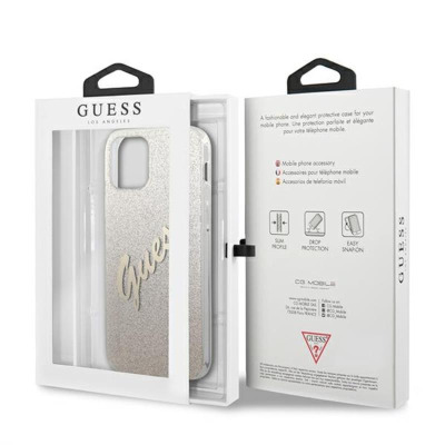  Etui do iPhone 12/12 Pro Guess Glitter Gradient Script - złote 