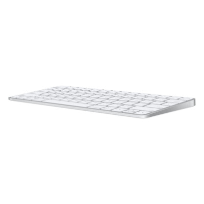 Bezprzewodowa klawiatura Apple Magic Keyboard z Touch ID dla komputerów Mac z układem Apple, ukazana w perspektywie z boku na niskim profilu.