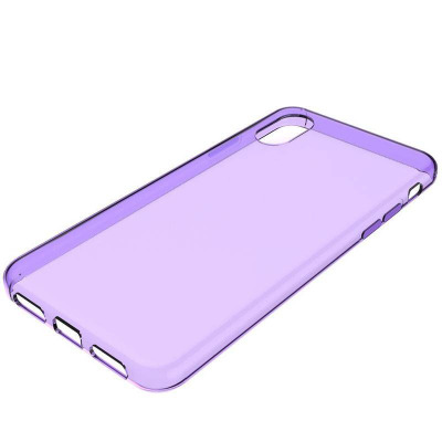 Fioletowe etui Zizo TPU do iPhone X oraz Xs, ukazane w rzucie izometrycznym z widocznymi wycięciami na aparat, przyciski boczne oraz port ładowania.
