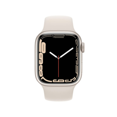 Apple Watch S7 45mm GPS w kolorze księżycowej poświaty - pasek sportowy w kolorze księżycowej poświaty